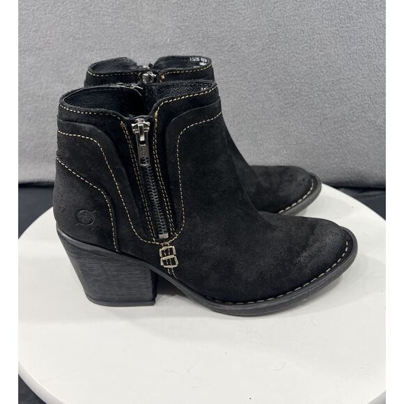 Born Alana Dual Zip Ankle Boots Booties Leather Boho Moto Womens Size 7.5 Black - Picture 5 of 14